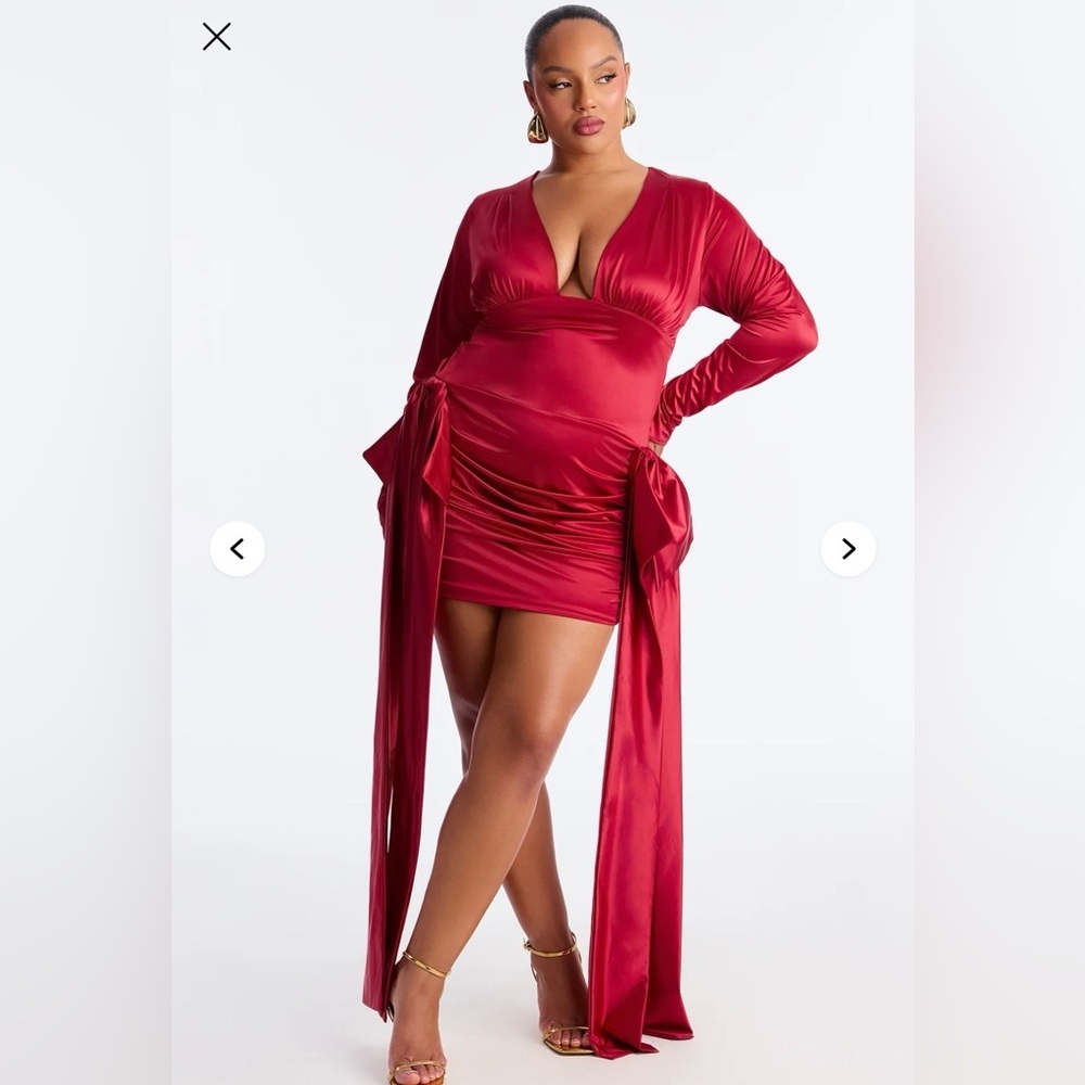 Fashion Nova Only Love Red Satin Mini Dress - V-Neck Long Sleeve Wrap Sz 2X